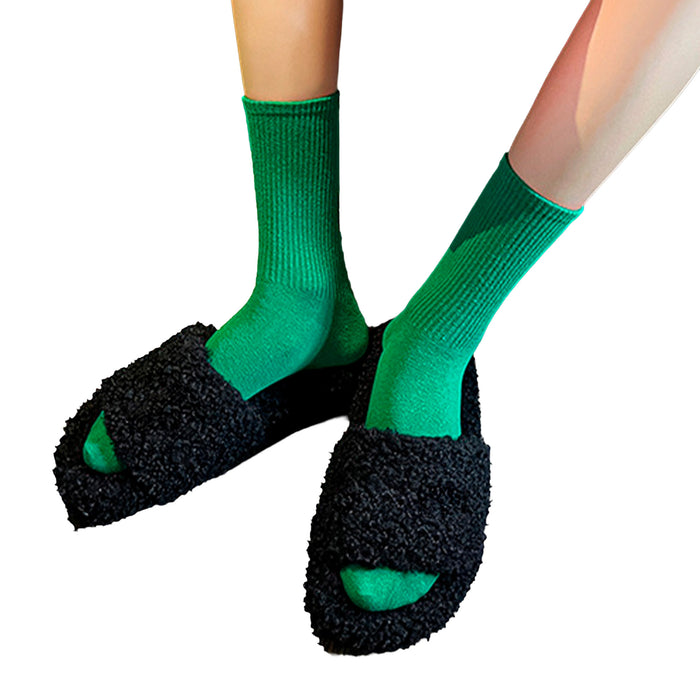 Calcetines Liso Color Verde Largo con Puño Arcoiris