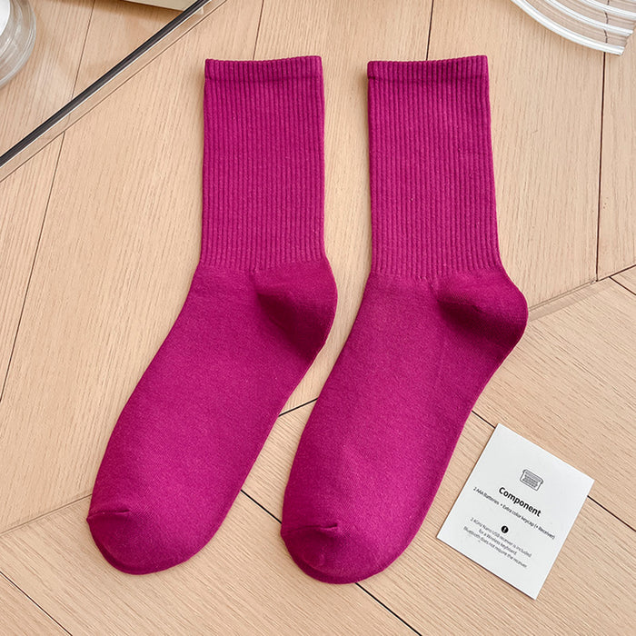 Calcetines Liso Color Lila Largo con Puño Arcoiris
