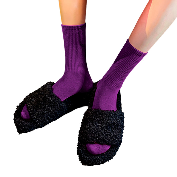 Calcetines Liso Color Lila Largo con Puño Arcoiris