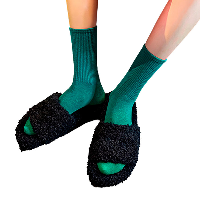 Calcetines Liso Color Verde Oscuro Largo con Puño Arcoiris