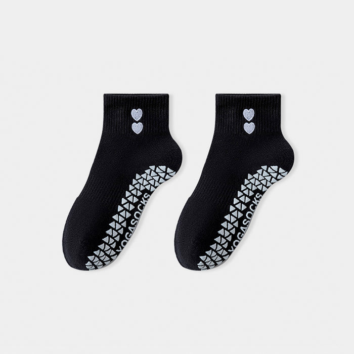 Calcetín Deportivo Yoga Antideslizante Corto Negro Corazones
