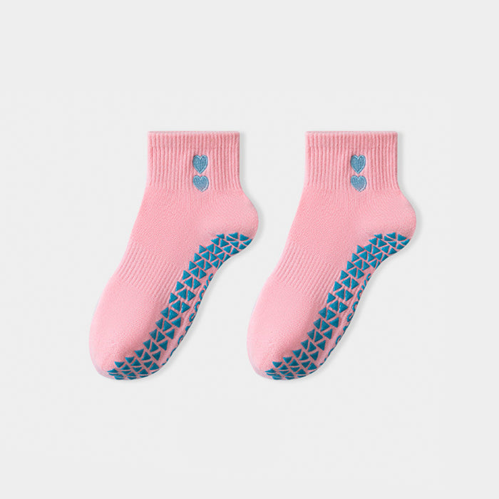 Calcetín Deportivo Yoga Antideslizante Corto Rosado Corazones