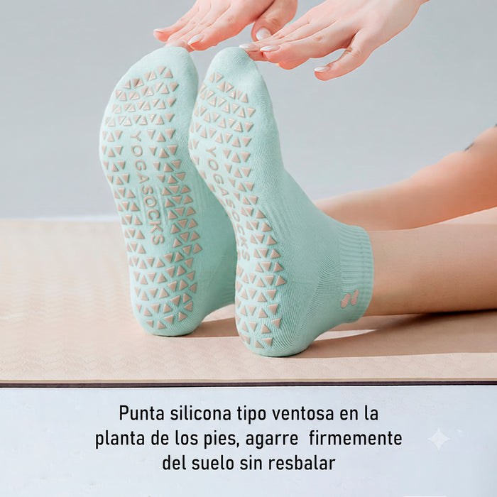 Calcetín Deportivo Yoga Antideslizante Corto Verde Corazones
