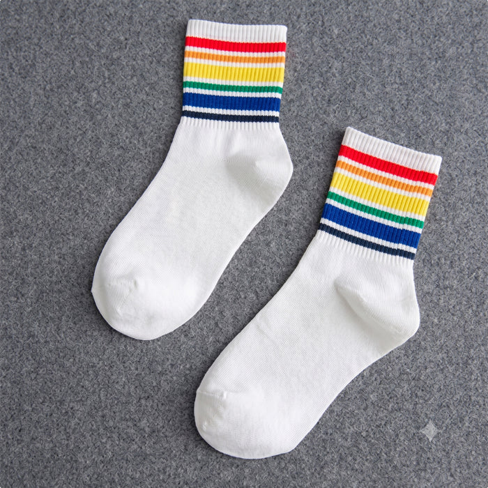 Calcetines Blancos Linea de Colores Arcoiris
