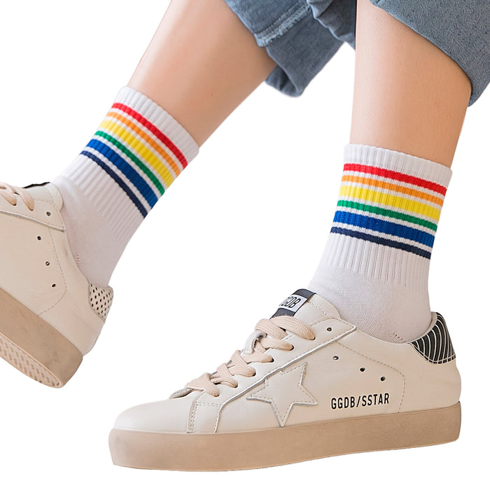 Calcetines Blancos Linea de Colores Arcoiris