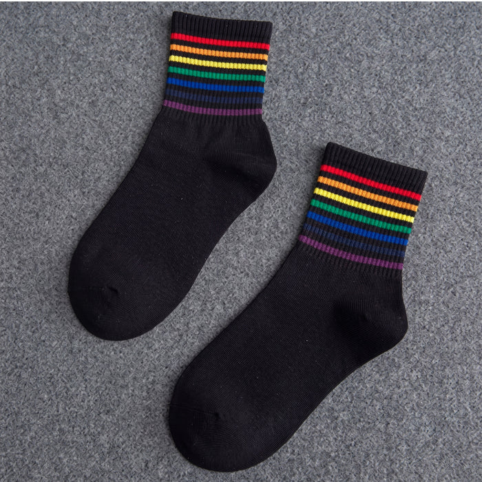 Calcetines Negros Linea de Colores Arcoiris