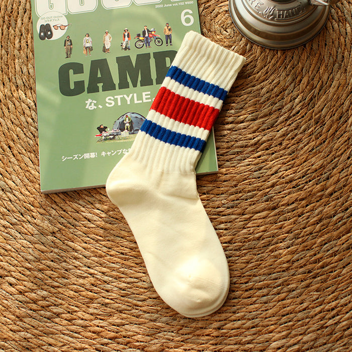 Calcetines Blancos con Rayas Azules y Roja