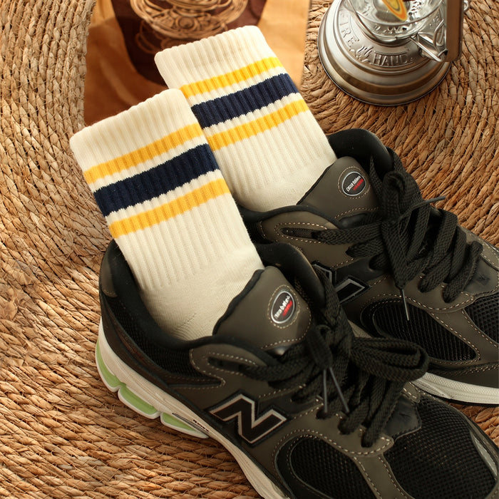 Calcetines Blancos con Rayas Negro y Amarillo