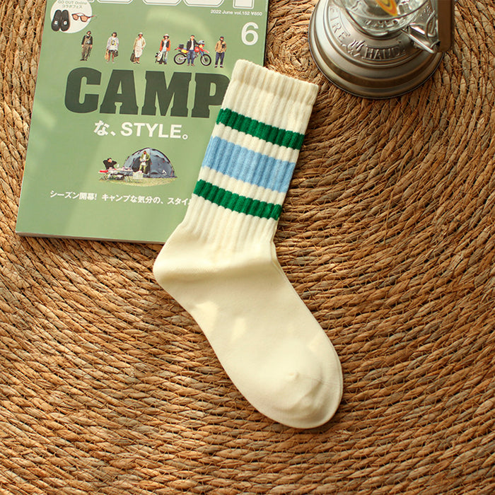 Calcetines Blancos con Rayas Celeste y Verdes