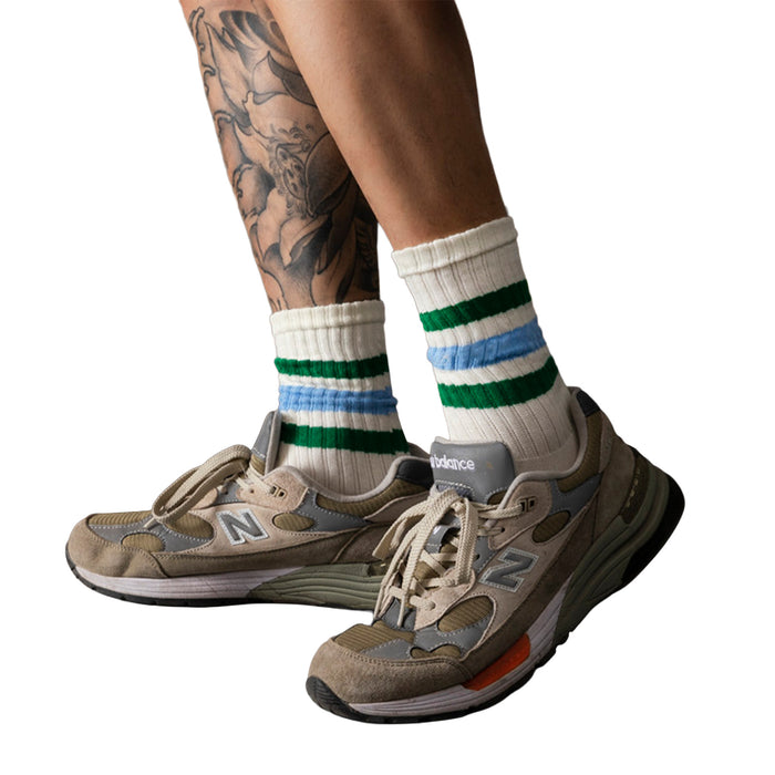 Calcetines Blancos con Rayas Celeste y Verdes