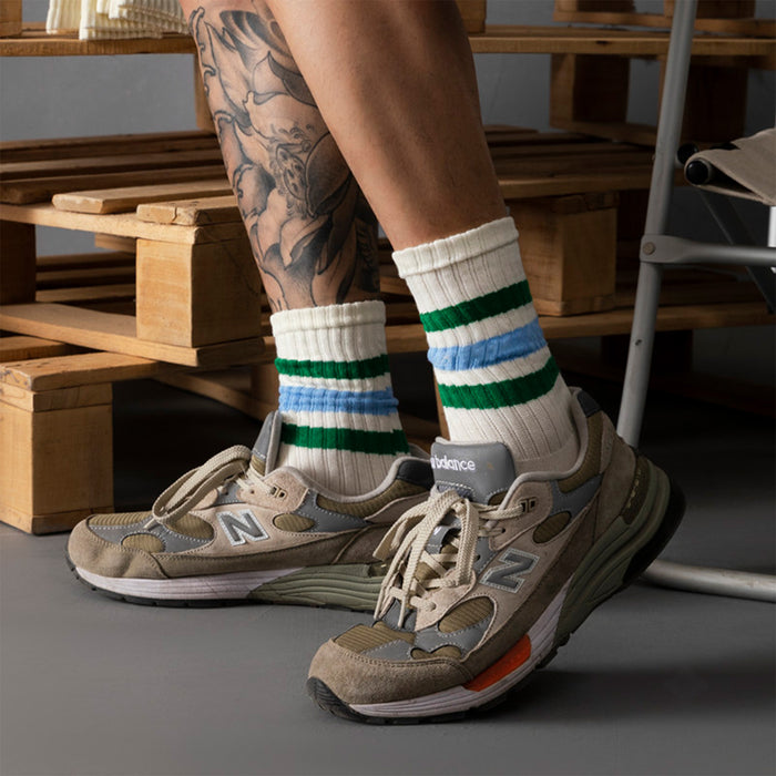 Calcetines Blancos con Rayas Celeste y Verdes