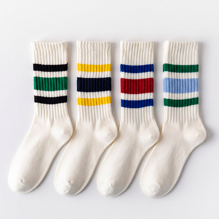 Calcetines Blancos con Rayas Azules y Roja