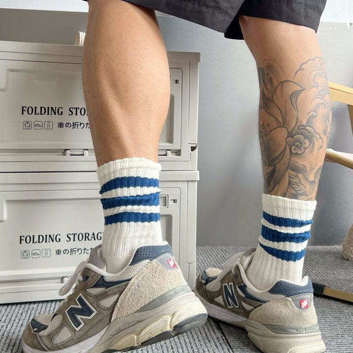 Calcetines Blancos con Rayas Azules