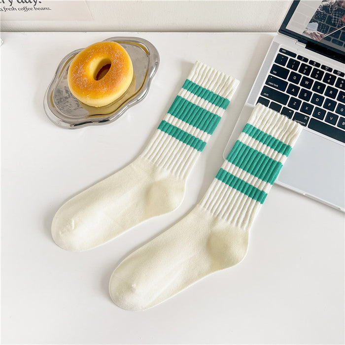 Calcetines Blancos con Rayas Verdes