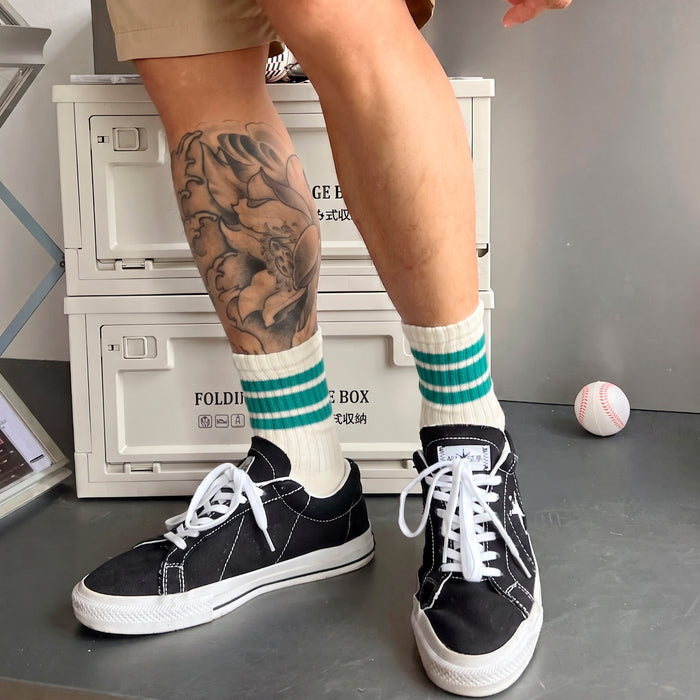 Calcetines Blancos con Rayas Verdes