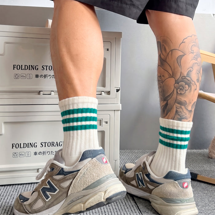 Calcetines Blancos con Rayas Verdes