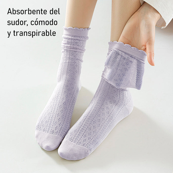 Calcetines Encaje Ahuecados Transpirables Rosado Claro Ligeros