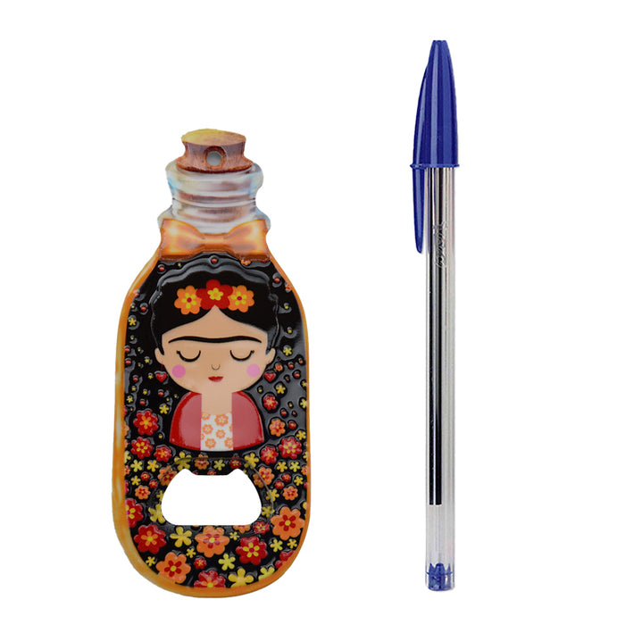 Abrebotellas frida khalo florales imanes ceramica mora negro 3918