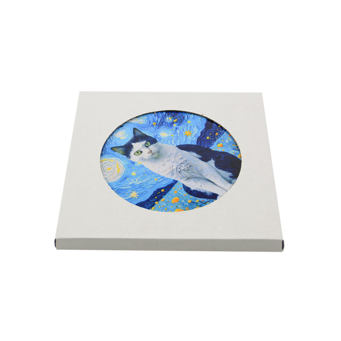 Posaolla gato negro blanco noche estrellada van gogh colgante corcho ceramica 3966-6