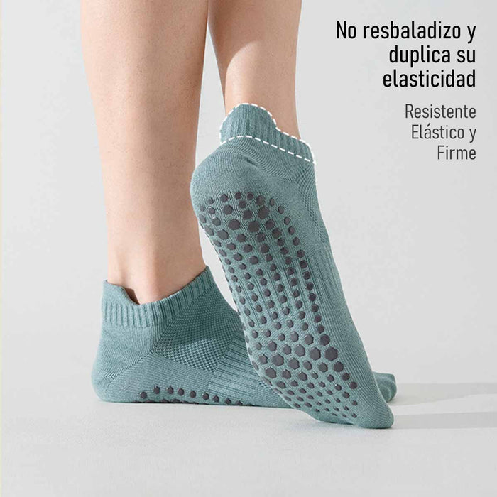 Calcetin algodon hombre yoga corto antideslizante verde 4090-3