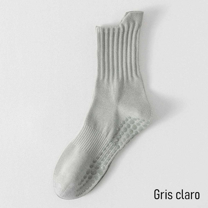 Calcetin algodon hombre yoga largo antideslizante gris claro 4094-3