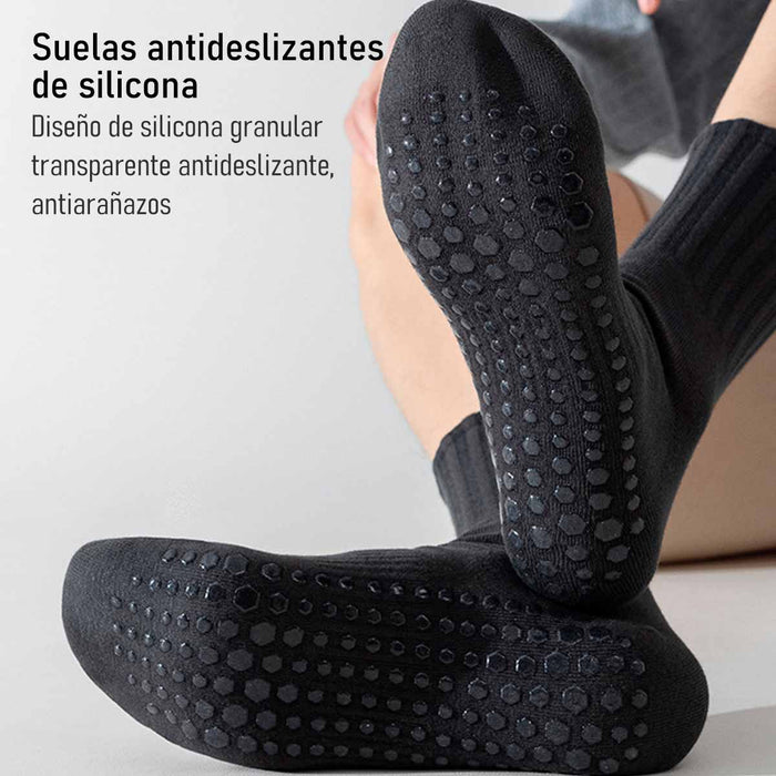 Calcetin algodon hombre yoga largo antideslizante negro 4094-1