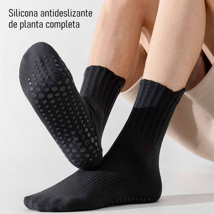 Calcetin algodon hombre yoga largo antideslizante negro 4094-1