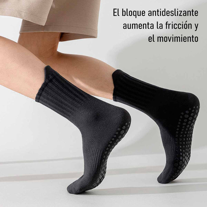 Calcetin algodon hombre yoga largo antideslizante negro 4094-1