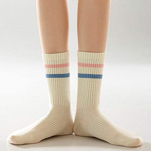 Calcetin algodon largo 2 rayas blanco 4093-2