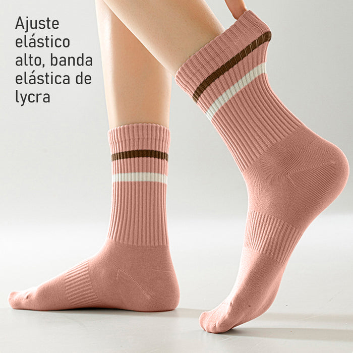 Calcetin algodon largo 2 rayas rosado 4093-3