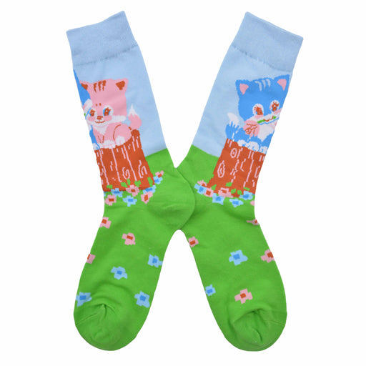 Calcetin algodon largo gato azul 331