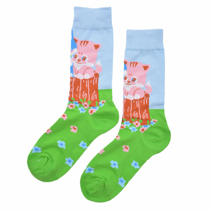 Calcetin algodon largo gato azul 331