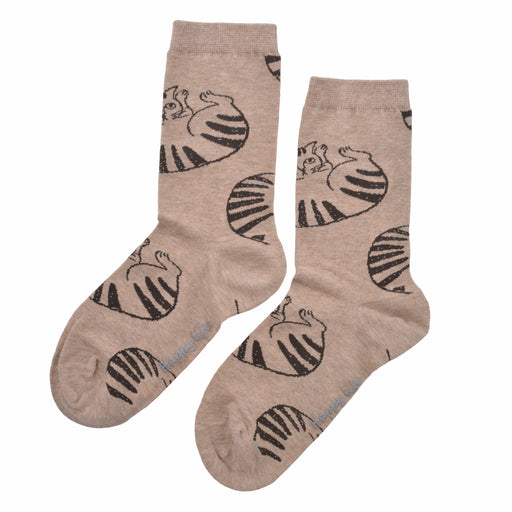 Calcetin algodon largo gatos beige 239