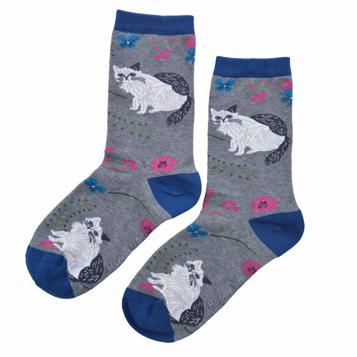 Calcetin algodon largo gato blanco negro 329