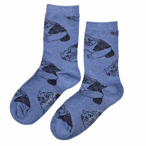 Calcetin algodon largo gatos azul 238