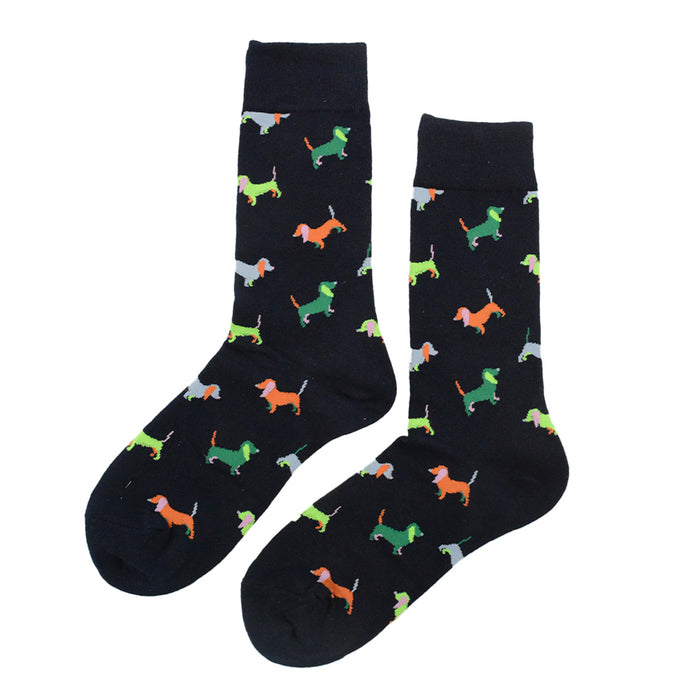 Calcetin algodon negro perro salchicha colores 228