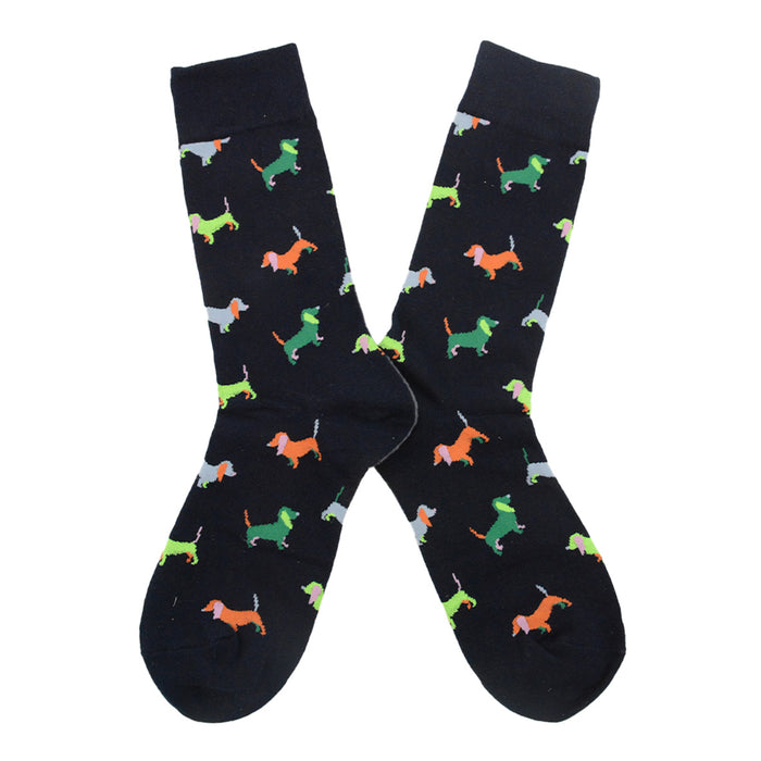 Calcetin algodon negro perro salchicha colores 228