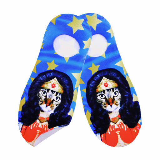 Calcetin invisible poliester azul amarillo gata maravilla 11