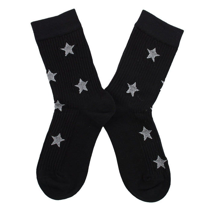 Calcetin largo algodon estrellas grises fondo negro 3957-1