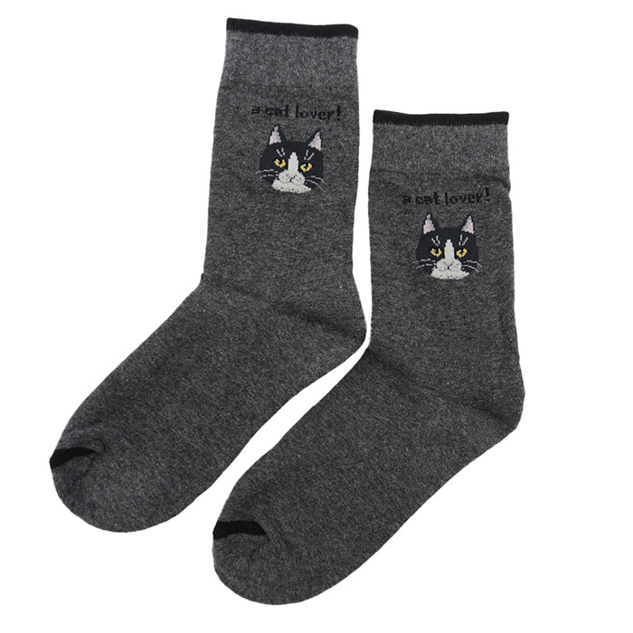 Calcetin largo algodon gatos cara cat lover gris 3953-4