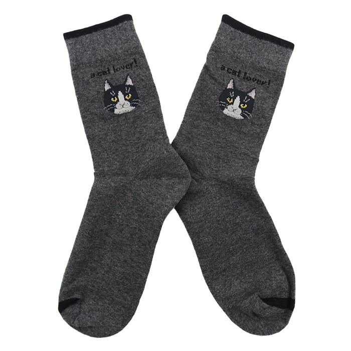 Calcetin largo algodon gatos cara cat lover gris 3953-4