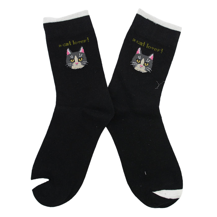 Calcetin largo algodon gatos cara cat lover negro 3953-2