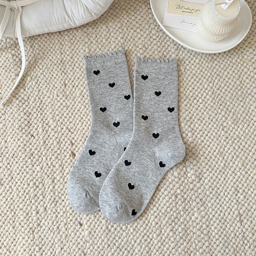 Calcetin largo algodon mujer corazones gris claro 4105-3