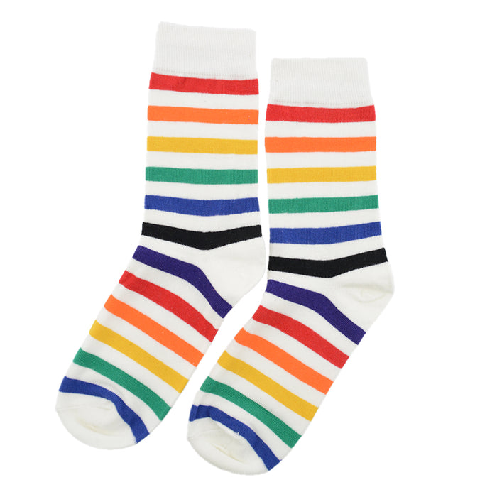 Calcetin largo algodon rayas colores blanco 3949-1