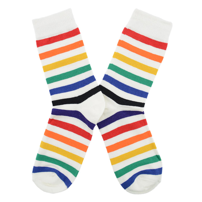 Calcetin largo algodon rayas colores blanco 3949-1