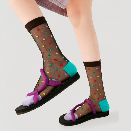 Calcetin malla transparente largo negro puntos coloridos 384