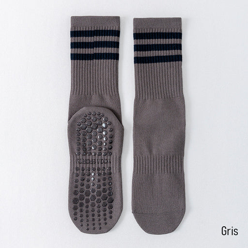 Calcetin yoga algodon antideslizante largo 3 rayas gris 4092-2