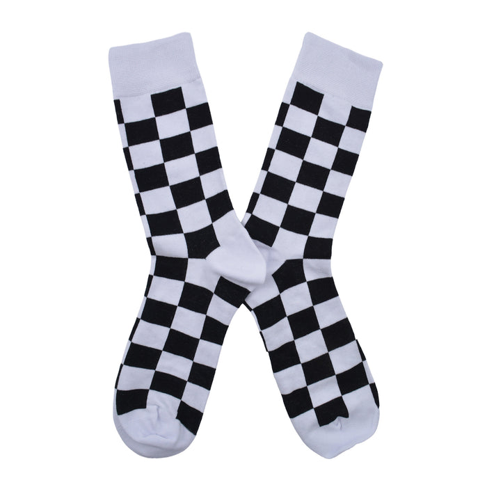 Calcetines algodon largos cuadros blancos negros 700