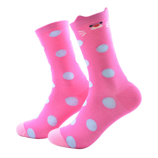 Calcetines algodon largo mujer fucsia gato 