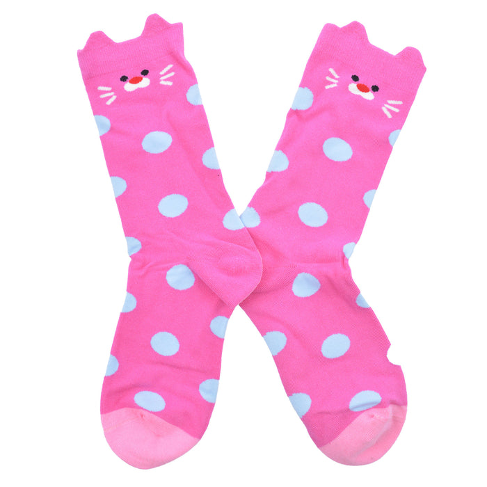 Calcetines algodon largo mujer fucsia gato 
